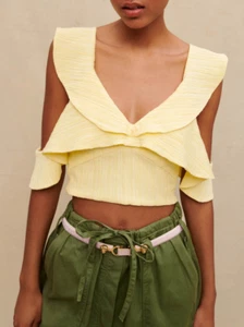 Maje Women's Top Size 3 / L Smocked Crop Top MFPTO00881 - Picture 1 of 8