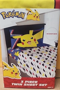 Pokemon 3 Piece Lighting Bolt Twin Sheet Set - Picture 1 of 5