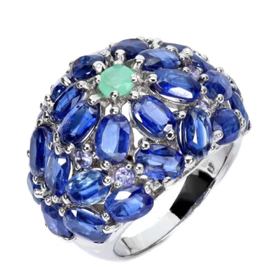 925 Sterlingsilber Ring Oval Kyanit Smaragd Tansanit Edelstein Größe 9 - Bild 1 von 4