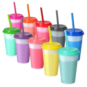 Plastic Kids Cups With Lids And Straws 10 Pack 12 Oz Reusable Tumbler With Straw - Picture 1 of 9
