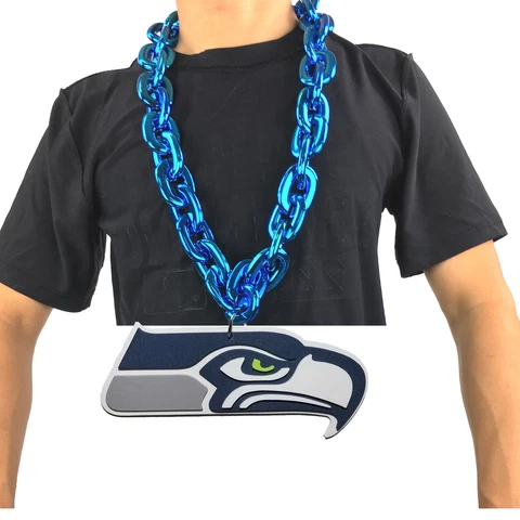 New NFL Seattle Seahawks Blue Fan Chain Necklace Foam Cover