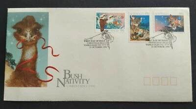 1990 Australia Bush Nativity Christmas --- Koala Kangaroo 3v Stamps FDC - Image 1 of 2