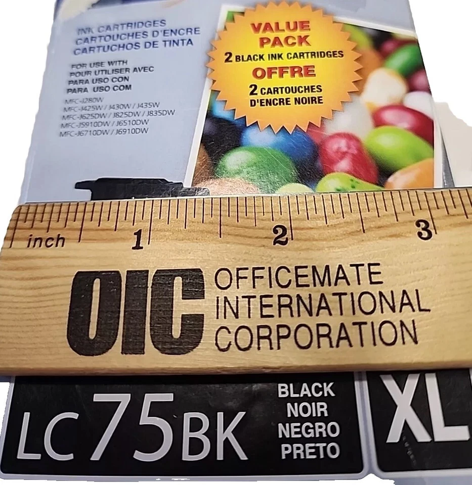 Genuine Brother LC75BK XL Black Ink Cartridges High Yield 2 Pack New Sealed - Image 1 of 4