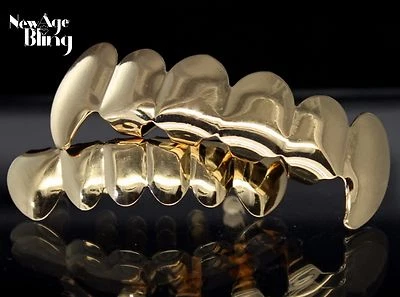 Custom Fit Fangs 14k Gold Plated Vampire Teeth Grillz Caps Top & Bottom + Molds - Image 1 of 4