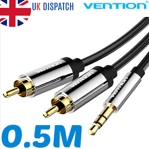 0.5M Meter Stereo 3.5mm Jack Plug to TWIN 2 x RCA PHONO Audio Lead GOLD CABLE