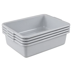 4 PACK 22 L Plastic Commercial Bus Tubs, Utility Bus Box, Gray - Picture 1 of 11