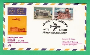 Lufthansa Athens Dusseldorf airport 1972 LH 317 first flight cover Boeing 727 FF - Picture 1 of 5