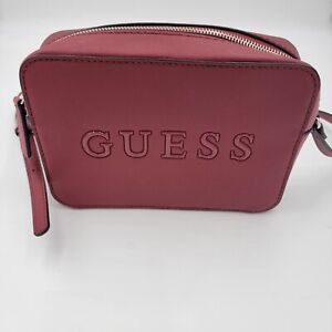 Guess Faux Leather Burgundy Red Lined Rodney Camera Crossbody  Handbag 