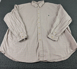 Ralph Lauren Button Up Shirt Mens 4XLT Tall Beige Striped Long Sleeve Cotton