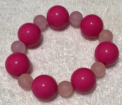 Hot Pink & light Pink Beads 8in Elastic Bracelet & Earrings NEW Handmade - Image 1 of 4