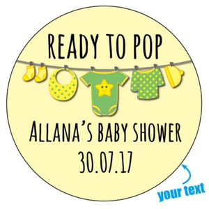 Personalised BABY SHOWER READY TO POP Gender Reveal Stickers NEUTRAL colour 087 - Picture 1 of 3