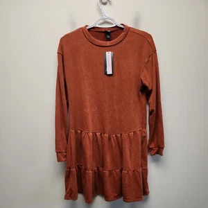 Abito donna Wild Fable arancione casual a strati con volant XS nuovo - Foto 1 di 6