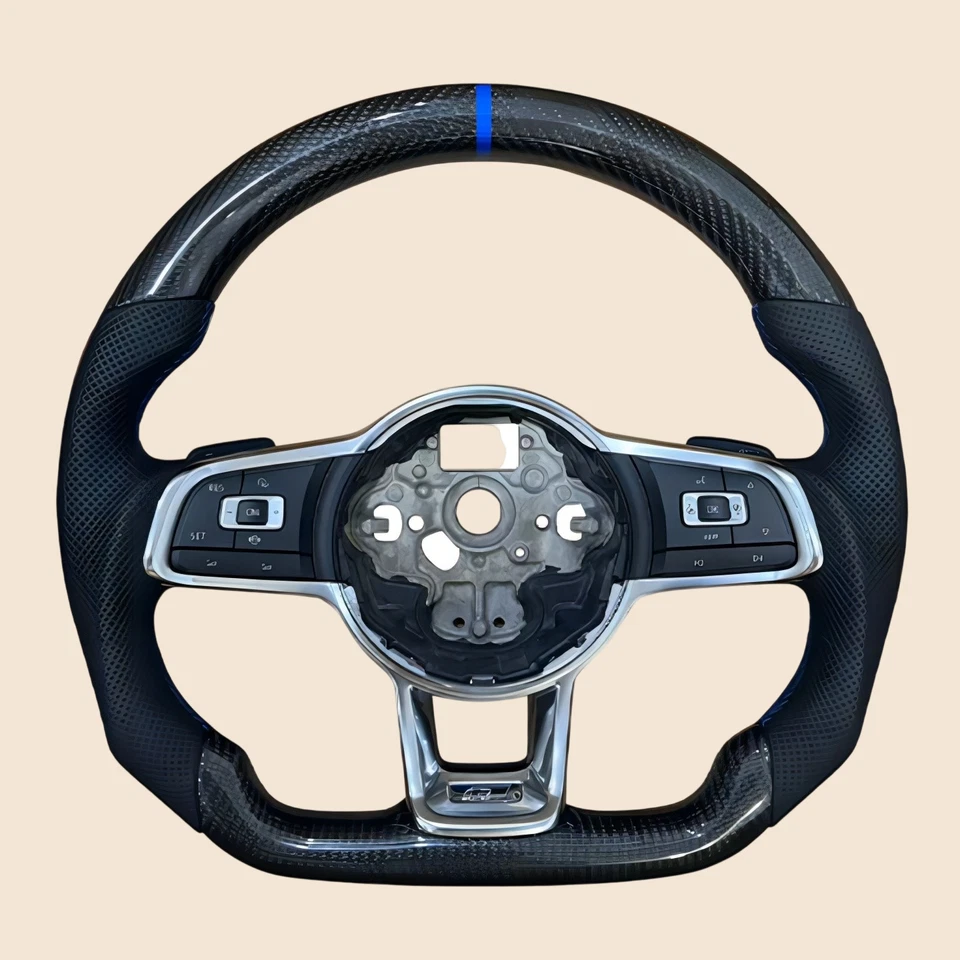 Volkswagen with button shift paddles, blue standard carbon fiber steering wheel - Image 1 of 1