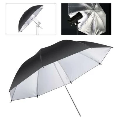 Studio Umbrella 43" Reflective Flash Photo Black Silver Soft Light Photography - Image 1 of 4