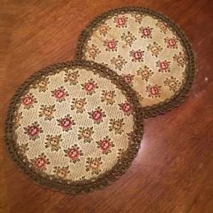 Vintage Germany Tapestry Upholstery Table Doily Grandma's 10" Set Of 2 - 1960s - Picture 1 of 7