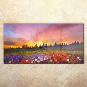 Glasbilder Wandbild Druck auf Glas 140x70 Mohnblumen Löwenzahn Gänseblümchen - Bild 1 von 7