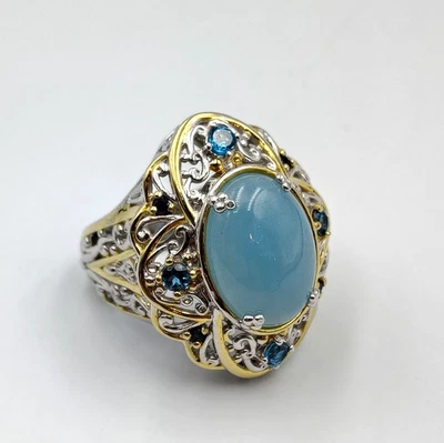 Michael Valitutti Gems En Vogue Sterling Silver 925 Aquamarine & Topaz Ring Sz 7 - Image 1 of 4