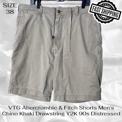VTG Abercrombie & Fitch Shorts Mens 38 Chino Khaki Drawstring Y2K 90s Distressed - Image 1 of 4