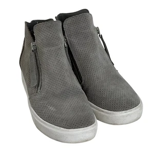 Steve Madden Womens Caliber Sneakers 8.5 Gray Suede Wedge Zip Perforated Leather - Picture 1 of 8