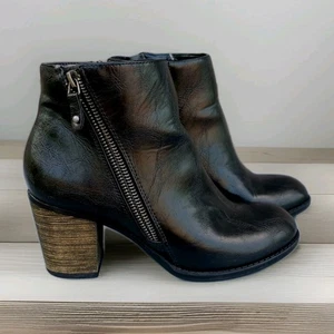 Diba Pilot Leather Double Sided Zip Block Heel Ankle Boots Black Womens 7.5 - Picture 1 of 17