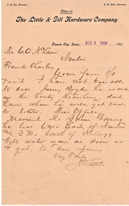 1908 Little & Gill Hardware Company Briefkopf Prairie City Iowa handsigniert - Bild 1 von 1