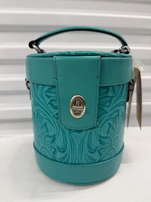 Patricia Nash NOLI CYLINDER CROSS BODY PURSE TOOLED TEAL TURQUOISE NEW RARE! - Image 1 of 4