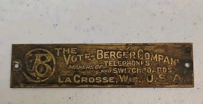 Etiqueta con nombre de latón The Vote - Berger Telephone Co Foto 1 de 3