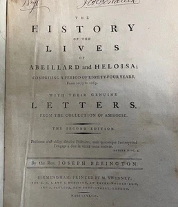 Joseph Rev Berington / History of the Lives of Abeillard and Heloisa Comprising - Picture 1 of 3