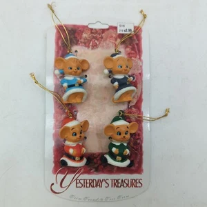 Vintage 1993 Hard Plastic Animal Christmas Ornaments Set Of 4 Mice Elves R06 - Picture 1 of 12