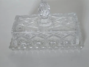 Pressed Crystal Rectangle Vanity Dresser Box with Lid Star Diamond Pattern - Picture 1 of 5
