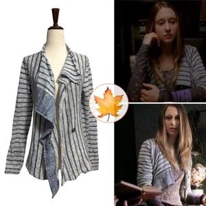 BANANA REPUBLIC Gray & Blue Striped Wool Draped Cardigan S ASO Violet Harmon - Picture 1 of 9