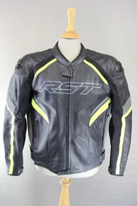 RST SABRE BLACK LEATHER BIKER JACKET WITH CE ARMOUR & ADDITIONAL LINING 46 IN/XL - Picture 1 of 11