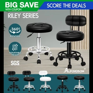 ALFORDSON Salon Stool Backrest Swivel Barber Hair Dress Leather Chair Riley - Picture 1 of 51