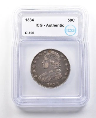 1834 Capped Bust Half Dollar O-106 Authentic ICG *2946 - Image 1 of 3
