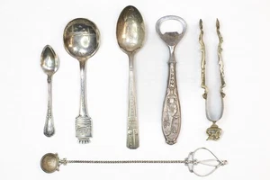 Lot of 6 Silver Plate SOUVENIR SPOONS, TONGS & BOTTLE OPENER (BEEK) - Picture 1 of 12