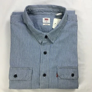 Levis Mens Shirt 2XL Blue Hickory Stripe Relaxed Fit Long Sleeve Twill Railroad - Picture 1 of 12
