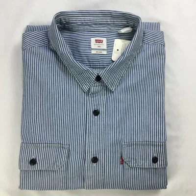 Levis Mens Shirt 2XL Blue Hickory Stripe Relaxed Fit Long Sleeve Twill Railroad - Image 1 of 4