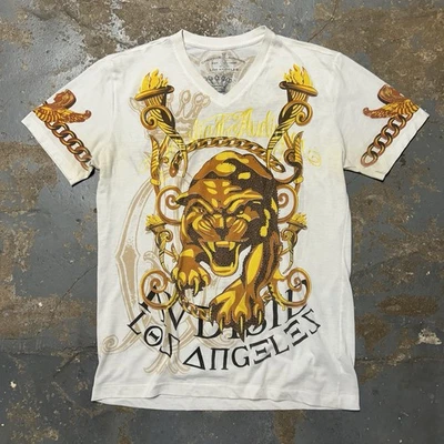 Christian Audigier AOP V Neck T Shirt Women’s Size Large VINTAGE Y2K - Image 1 of 4