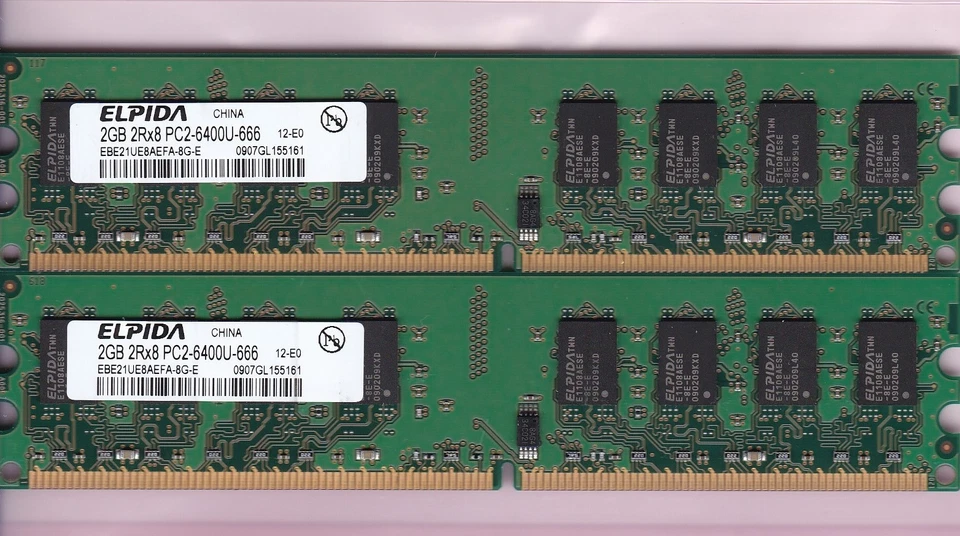 4GB 2x2GB PC2-6400 ELPIDA EBE21UE8AEFA-8G-E DDR2-800 DESKTOP Ram Memory Kit DIMM - Image 1 of 4