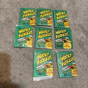 UNGEÖFFNET Vintage 1974 Topps Wacky Packages 9th Series Wax Pack - SEALED Lot Of 8 - Bild 1 von 9