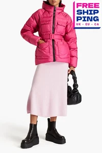 RRP €1150 IENKI IENKI Down Quilted Jacket Size S Pink Belted Zip Hooded - Picture 1 of 6