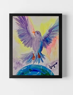 Arte assinada em tela 14X11 original expressionismo abstrato pomba com terra Guajardo - Imagem 1 de 4