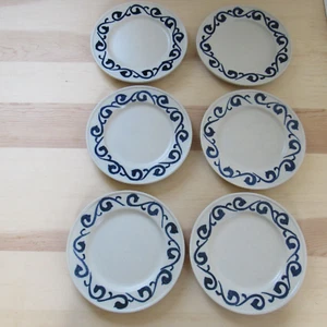 Hand Painted Plates Stoneware, N-D Blue Designs, Salad Plates 8", Set of 6 - Picture 1 of 7