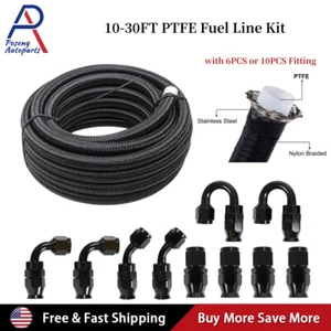 6AN-8AN-10AN Black Nylon E85 PTFE Fuel Line 10-30FT w/6 or 10 Fittings Hose Kit - Afbeelding 1 van 11
