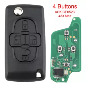 ASK 433Mhz 4 Button ID46 Chip Remote Car Key Fob Fit for Peugeot 1007 Citroen C8 - Picture 1 of 11