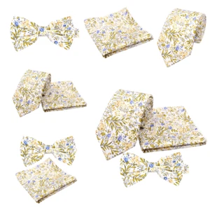 Cravatta gialla floreale stile liberty tasca quadrata fiocco cravatta Hanky matrimonio ballo formale - Foto 1 di 14