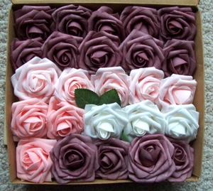 25 Artificial Flowers Foam Roses 4 Colors Wedding Bouquet Party Shower - Picture 1 of 4