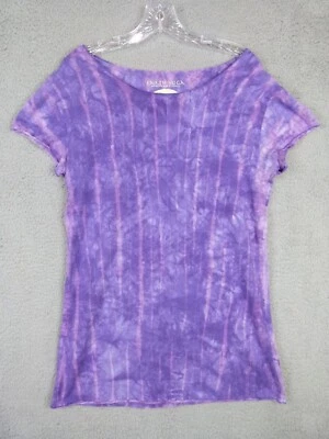 Earth Yoga Womens XL Purple Striped Shortsleeve Shirt Top Cotton Rayon Blend - Image 1 of 4
