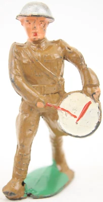 C1937 Manoil M015 11 Chumbo Dimestore Brinquedo Soldado Marching Drummer Tambor Vertical - Imagem 1 de 4
