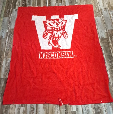Vintage Biederlack Blanket Wisconsin Badgers Throw Cuddle Wrap Zipper Snaps Cover